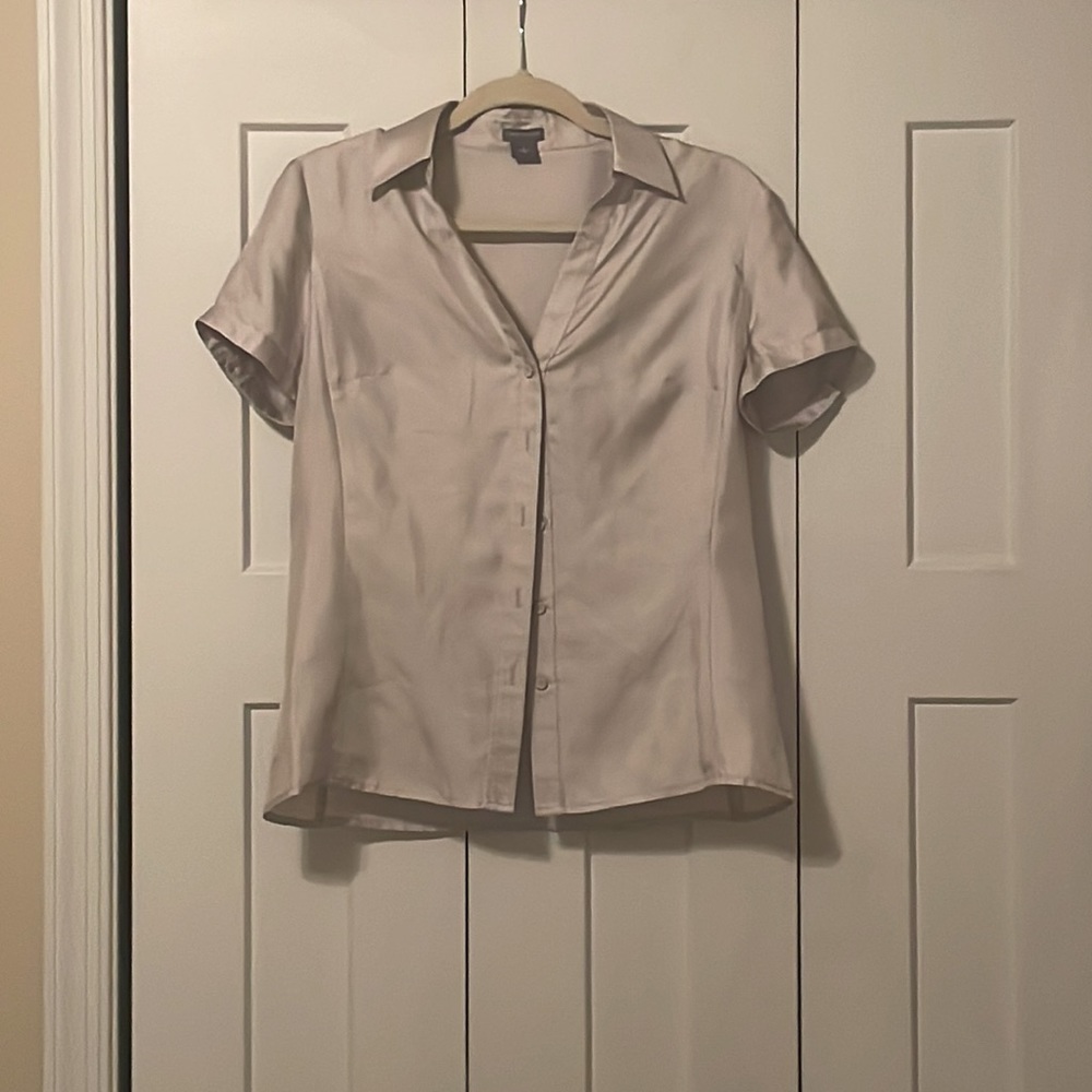 Cream satin short sleeve top